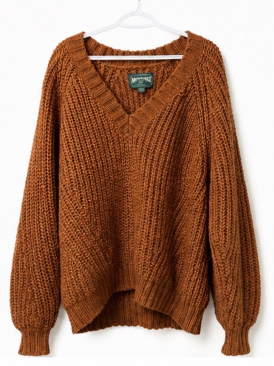American Eagle Outfitters Sweaters - American Eagle Cable Knit V-Neck Sweater — Rust Orange
